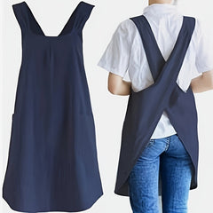 Women' Vintage Cotton- Apron with Adjustable No-Tie Waist - Wide Strap Loose Fit Kitchen Apron Suitable for Cooking,, Crafting & - 1 Style