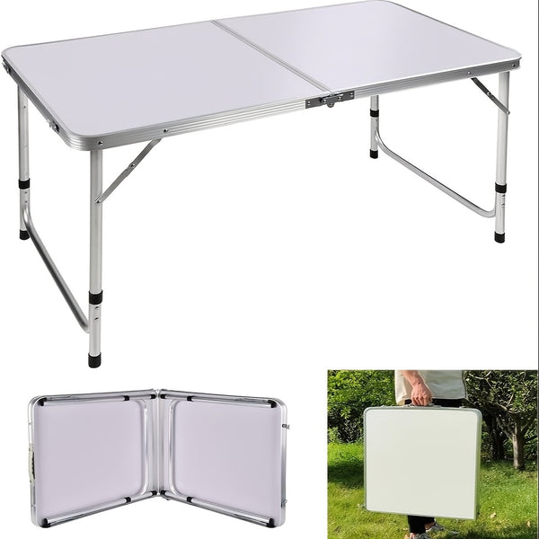 Folding Picnic Table Aluminum Camping Table Lightweight 3 Gear Adjustable Height Portable Folding Table with Carry Handle Adjustable Garden Outdoor Picnic Table Kitchen Work Top Table, White, 120x60x70/62/55cm