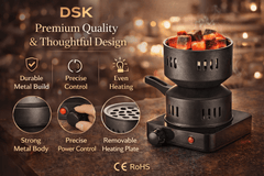 DSK Electric Charcoal Burner – Adjustable Heat Coal Stove with Removable Heating Plate for Incense, Bakhoor, Shisha Charcoal, BBQ Prep & Outdoor Cooking