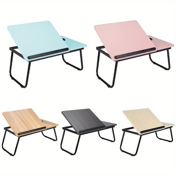 [Cozy Comfort] Versatile Folding Laptop Desk with Cup Holder - 5-Level Adjustable Tilt, Portable & Sturdy Wooden Frame, Ideal for Reading, Studying & Serving Breakfast in Bed - Available in Black, Walnut, Natural, Pink