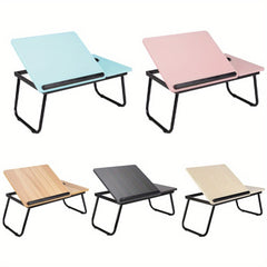 [Cozy Comfort] Versatile Folding Laptop Desk with Cup Holder - 5-Level Adjustable Tilt, Portable & Sturdy Wooden Frame, Ideal for Reading, Studying & Serving Breakfast in Bed - Available in Black, Walnut, Natural, Pink
