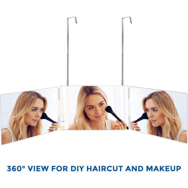 3-Way Hair Cutting Mirror, 360-Degree Viewing Angle Self Haircut Mirror with Clear HD Glass & Plastic Frame, Adjustable Triple Fold Mirror for Seeing Back of Head, Personal Care Beauty Essential