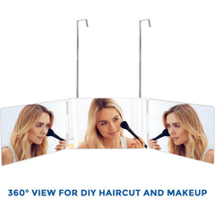 3-Way Hair Cutting Mirror, 360-Degree Viewing Angle Self Haircut Mirror with Clear HD Glass & Plastic Frame, Adjustable Triple Fold Mirror for Seeing Back of Head, Personal Care Beauty Essential