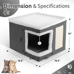 1pc Large Cat Cube House Cosy Foldable Bed Pet Cave Furry Soft Cushions Scratch Pads 42X42X36CM