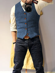 Men'S Vest Wool Blend Herringbone Vintage Men'S Fashion Vest, Groom Best Man Formal Wedding Party Casual Vest