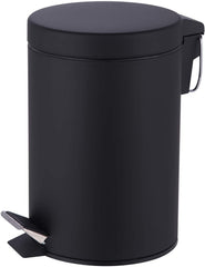 3L Pedal Bin Round Matt Black - Stainless Steel Pedal Bin with Lid - Household Rubbish Bin for Bathroom, Kitchen & Office - Rustproof Dustbin with Removable Plastic Container - Garbage
