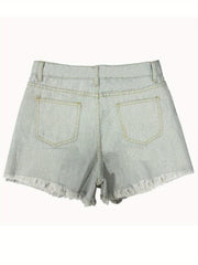 Women'S Retro Fringed Denim Shorts Hole High-Waisted Short Pants Jeans