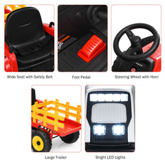 12V Kids Ride on Tractor with Trailer Music and LED Lights