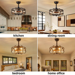 45.72cm Enclosed Bladeless Flush Mount Ceiling Fan With Light | Farmhouse Quiet Ceiling Fan Light With Remote Control, Reversible Quiet Dc Motor, Suitable For Bedroom, Living Room, Farmhouse, Kitchen