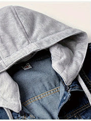 Women'S Detachable Hoodie Denim Jacket Casual Hooded Buttons Long Sleeve Jean Jackets Coat With Pockets, Suitable For Daily Commuting, Dates And Dinners