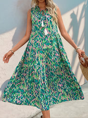 Spring/Summer Vacation Women'S Sleeveless Bohemian Style Fringed Tie-Up Printed Dress