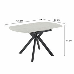 Indus Valley Cavella round Ceramic Extending Dining Table + 4 Beige Chairs