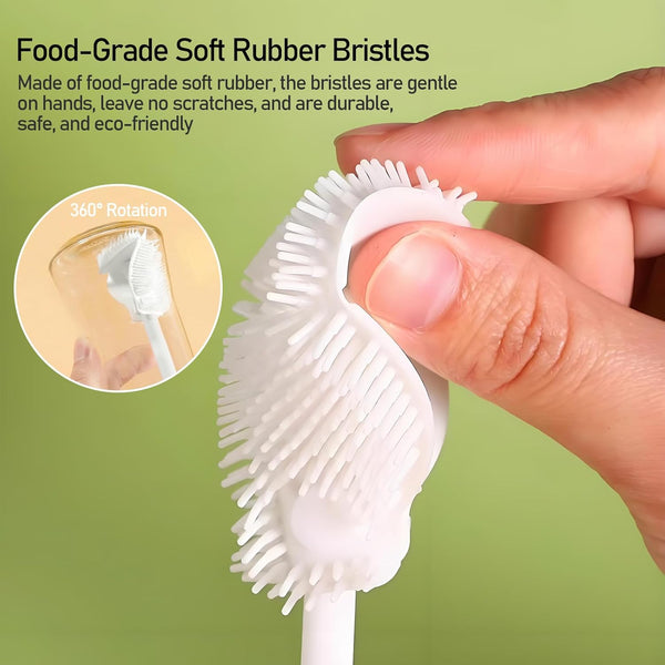 KIBBEH 2Pcs Silicone Bottle Brush - 360° Rotating Soft Bristle Cleaning Brush,3-In-1 No-Dead-Angle Design,Anti-Drop Brush Head,Perfect for Bottles,Tall Glasses, and Narrow Containers