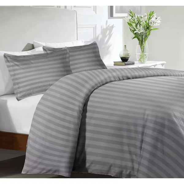 FAURA TEXTILES -Ultra Soft Striped Duvet Cover Set with Pillowcases – Elegant Modern Bedding Set, Smooth Comfortable Finish, Easy Care, Single Double King Super King Sizes