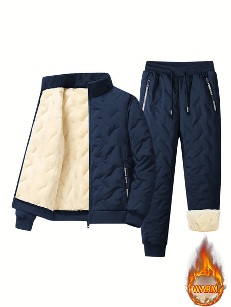 Two-Piece Men'S Casual Suit, Fleece-Lined And Thickened Men'S Jacket And Pants, Heavy And Thick Men'S Top And Bottom, Winter Sports Casual Zipper Cardigan Jacket, Fleece-Lined Warm Jacket, Lamb Fleece Lining, Couple'S Same Style for Men And Women