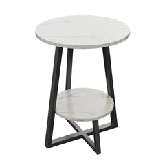Marble Effect Round Small Coffee Tea Table 2 Tier White Grey Sofa Side Tables Living Room Bedroom Corner Plant Pot Stand Flower Pot Holder Display Shelf Metal Base