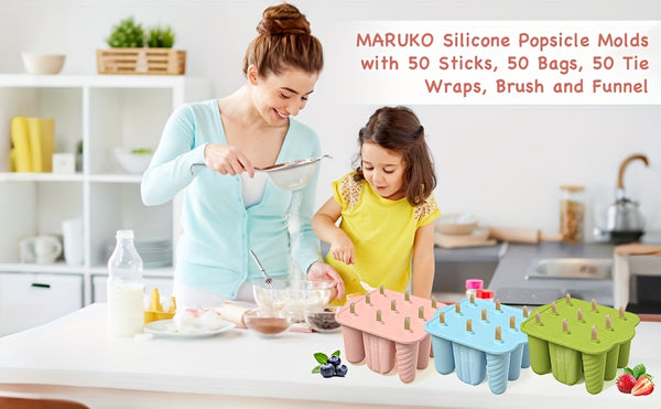 Ice Lolly Moulds, Silicone Popsicle Molds, 9 Cavities Ice Cream Moulds With 50 Sticks, 50 Bags, 50 Tie Wraps, Brush And Funnel