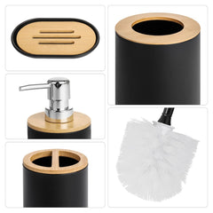 6pc Grey Black White Bathroom Accessories- Bathroom Bin And Toilet Brush Set- Durable Toothbrush Holder Cup- Soap Dispenser With Pump- Soap Dish Holder