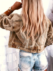 26AW Women'S Khaki Non-Stretch Vintage Versatile Casual Fashion Elegant Pocket Machine Washable Durable Multifunctional Loose Beaded Long Sleeve Top Denim Jacket Street Style
