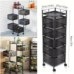 6 Tier Kitchen Rotating Storage Trolley Cart Utility Vegetable Mobile Shelf Rack