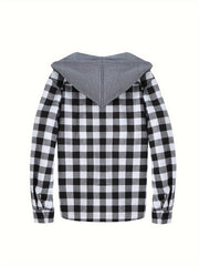 2pcs Men's New York Fashion Trendy Plaid Shirt Hoodie, Plaid Pullover Sweatshirt Flannel Hoodie