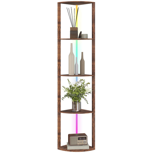 LED Floor Lamp with Shelves, 5-Tier Dimmable Standing Lamp with Adjustable Brightness and Foot Switch, Modern Corner Display Shelf Unit for Living Room Bedroom Office