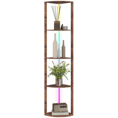 LED Floor Lamp with Shelves, 5-Tier Dimmable Standing Lamp with Adjustable Brightness and Foot Switch, Modern Corner Display Shelf Unit for Living Room Bedroom Office