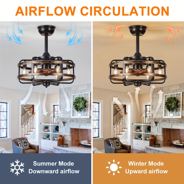 45.72cm Enclosed Bladeless Flush Mount Ceiling Fan With Light | Farmhouse Quiet Ceiling Fan Light With Remote Control, Reversible Quiet Dc Motor, Suitable For Bedroom, Living Room, Farmhouse, Kitchen