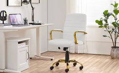 Costoffs Mid Back Office Chair with Gold Frame PU Leather Office Executive Chair with Adjustable Seat Height