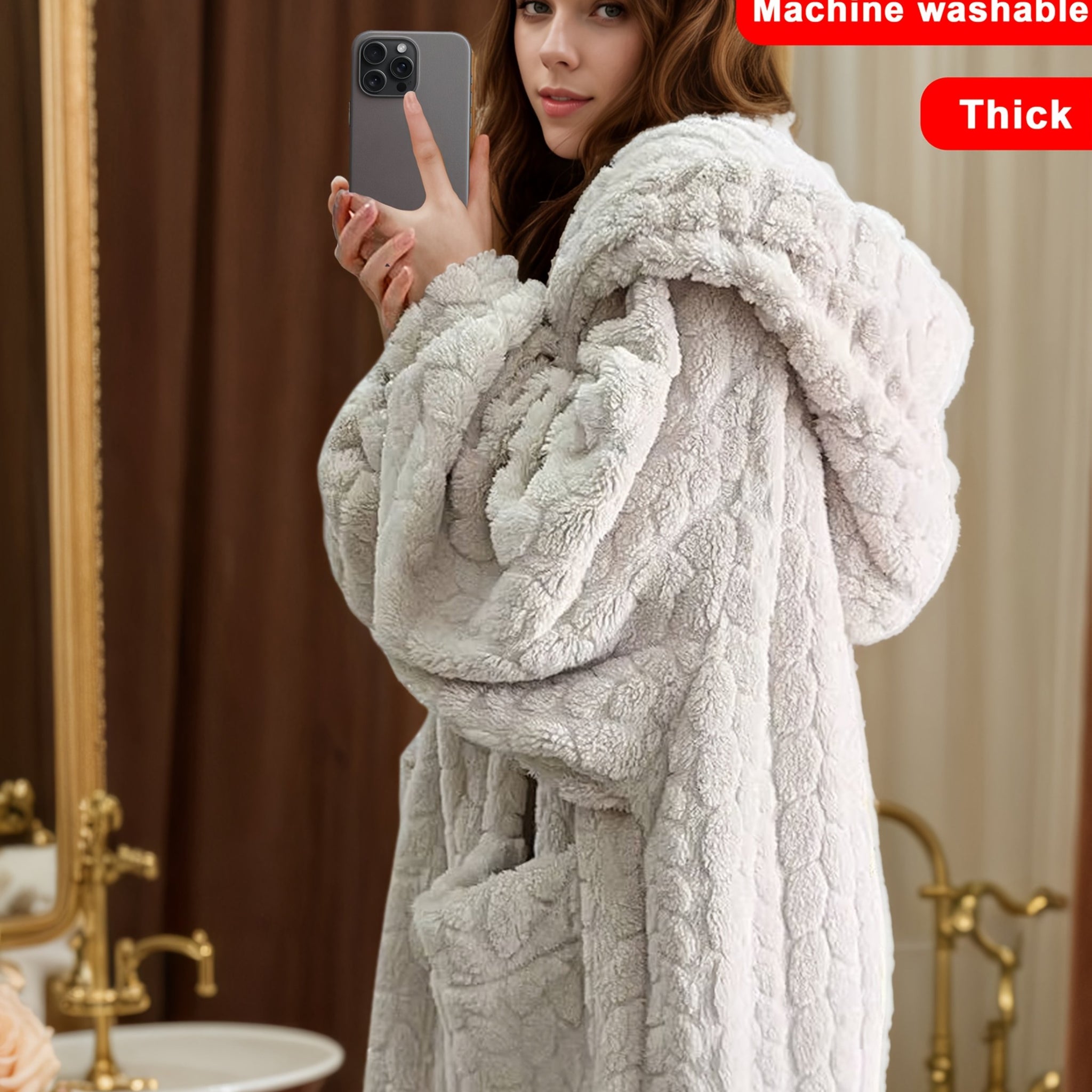 Adult Women's Hooded Night Dress - Preppy Style, Soft Flannel & Polyester Knit Fabric - Fall/Winter Lounge Wear | Cozy Fleece with Pockets | Machine Washable