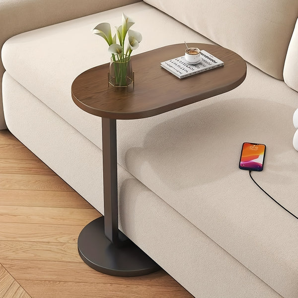 C-Shaped Side Table with Adjustable Height, a 360° Rotating Design That Can Slide Under Furniture, Perfect for Use Beside a Sofa, Bed, Or Bathtub, Featuring a Light Wood End