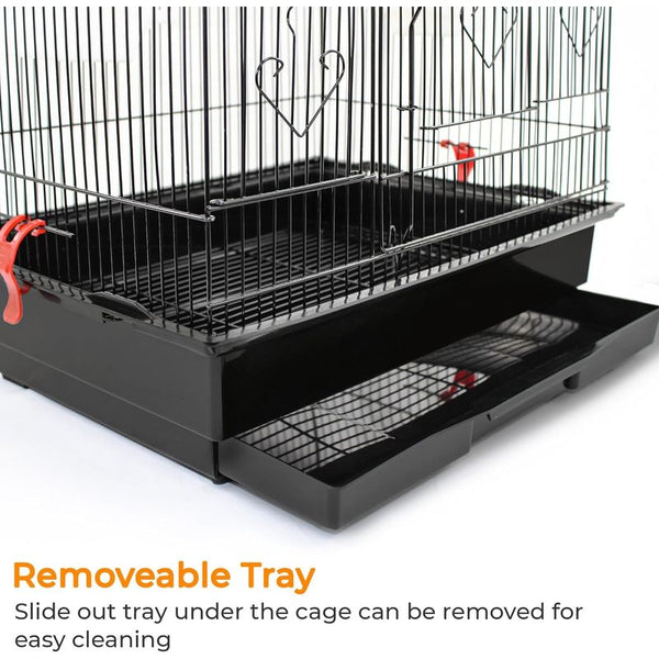 Large Metal Bird Cage for Budgie Parakeet Canary Cockatiel Finch or Lovebird by Crystals (Black)