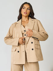 Women's Commuter Notch Lapel V-Neck Button Tailored Blazer Jacket, Minimalist Outerwear