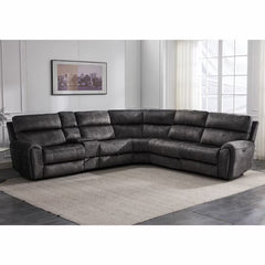 Vegas Grey Fabric Power Reclining Sectional Sofa with Storage Drawer