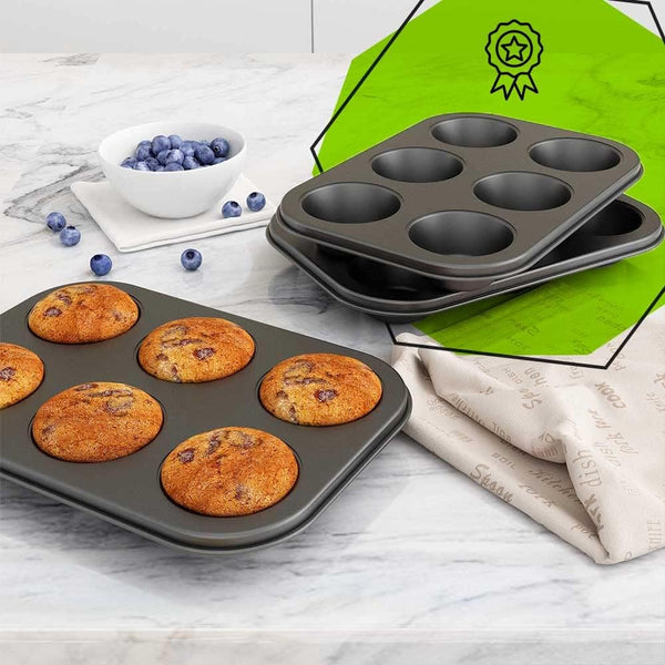 ANGIX 6 & 12 Cup Muffin Tray Nonstick - Dishwasher Safe Cupcake Tins for Baking | Non-Stick Pan Muffin Trays, Baking Mould for Muffins or Cupcakes, Bakeware - (Black)