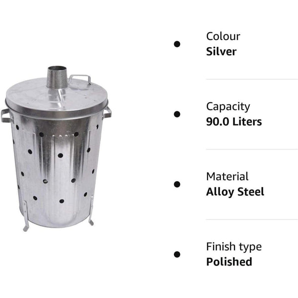 Trendi 90 Litre Extra Large 90L Galvanised Metal Incinerator Recycle Garden Rubbish Fire Wood Burner Burning Leaves