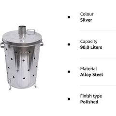 Trendi 90 Litre Extra Large 90L Galvanised Metal Incinerator Recycle Garden Rubbish Fire Wood Burner Burning Leaves