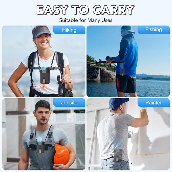 COZOME Portable Waist Fan with 4-Speed Settings, Dual Clip Design, Hands-Free Neck Hanging Fan for Outdoor Activities