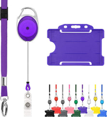 Retractable Lanyard and Badge Holder Trio Triple Pack by Lanyardstomorrow - Set Includes a Single Plain Lanyard, Extendable Carabiner Yoyo Reel Clip and Rigid ID Card Holder (Black)