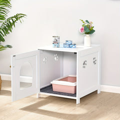 Cat Litter Box Enclosure, 54.86cm L Hidden Litter Box Furniture, Wooden Indoor Pet House With Front Arched Door, Side End Table, Nightstand For Living Room, Bedroom, White