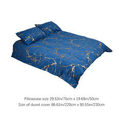 1set Blue Gilded Stone Pattern Printed Shimmering Bedding Set of Three Pieces, Equipped with 2 Pillowcases Suitable for All Seasons and 1 Soft and Comfortable Duvet Cover