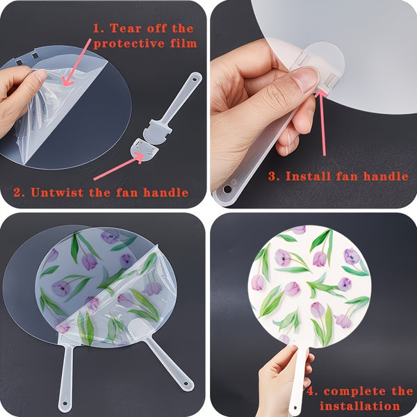 30pcs Elegant Floral Hand Fans, Craft with Plastic Handle, Pink Cherry Blossom And Green Leaves Design for Weddings, Music Festivals, Outdoor Events, Parties