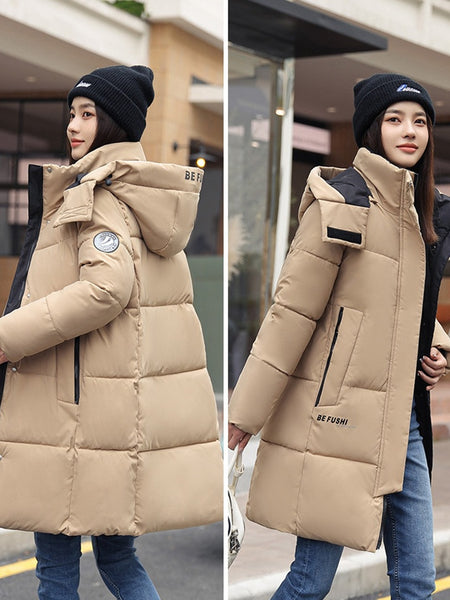 Sophisticated Winter Coat for Women Featuring a Hood And a Full Zipper, Perfect for Chilly Days. This Long-Sleeve Jacket Offers a Tailored Fit And Is Suitable for Both Outdoor And Everyday Travel. Dry Clean Only, Made with High-Quality Materials