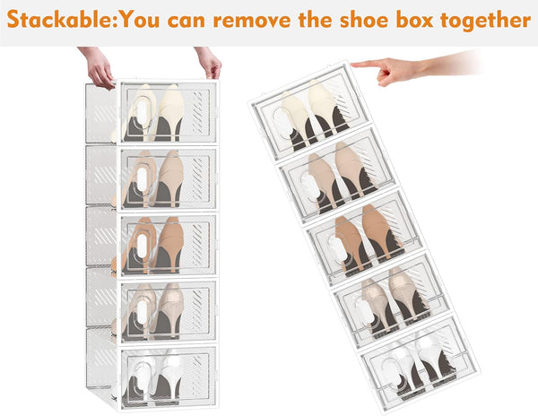 SIMPDIY Shoe Storage, 12 Pack Shoe Organizer for Closet, Shoe Boxes Clear Plastic Stackable Shoe Containers with Lids for Size 10