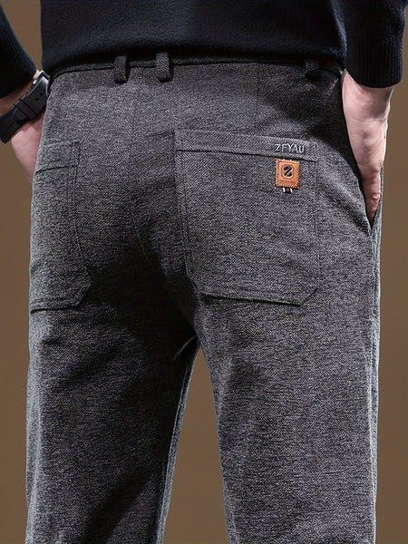 Autumn/Winter Men's Warm Casual Pants, Business Casual Slim-Fit Chenille Trousers, Solid Color