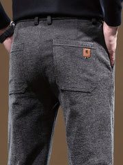 Autumn/Winter Men's Warm Casual Pants, Business Casual Slim-Fit Chenille Trousers, Solid Color