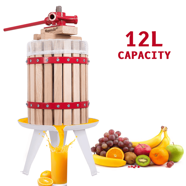 Fruit Press with Straining Bag & Steel Legs - Cider Making Kit - Manual Juice Maker for Apple Press, Grapes, Berries, Cider Press and Wine Juice Press