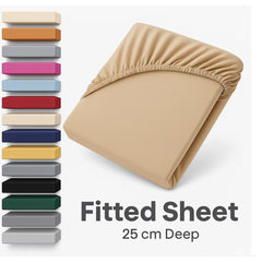 25cm Extra Deep Fitted Sheet Soft Microfiber Bed Sheet Elastic Fit Wrinkle Free Easy Care Single Double King Super King Sizes