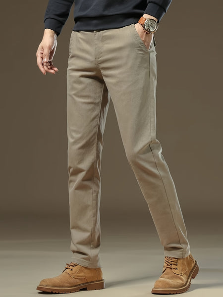 Men's Bedford Classic Fit Stretch Khaki Dress Pants, Casual Trousers, Suitable for Business Occasions, Daily Wear, and Outings in Spring and Autumn