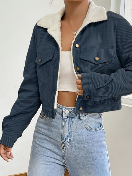 Women'S Short Corduroy And Lamb Jacket for Autumn And Winter, Featuring a Fleece Collar, Versatile Korean-Style Warm Top